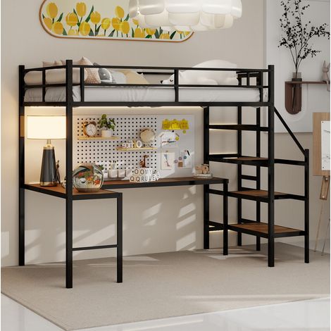 Bett Schreibtisch Stauraum 90x190 Eisen HAVRYA (1/5)