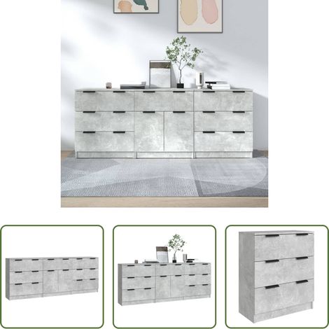 Armoire multifonction -  Buffets 3 pcs gris béton bois d'ingénierie (1/5)
