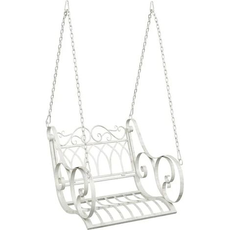 Banc suspendu en acier, 71 x 75 x 59 cm, blanc vintage. (1/5)
