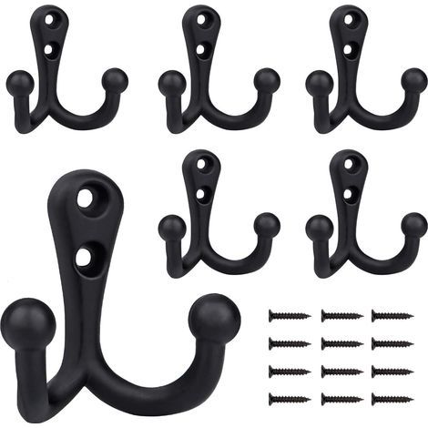 6-teiliges Set Retro-Doppelkleiderhaken aus Metall, schwarze Retro-Garderobe für Bad und Küche (1/5)