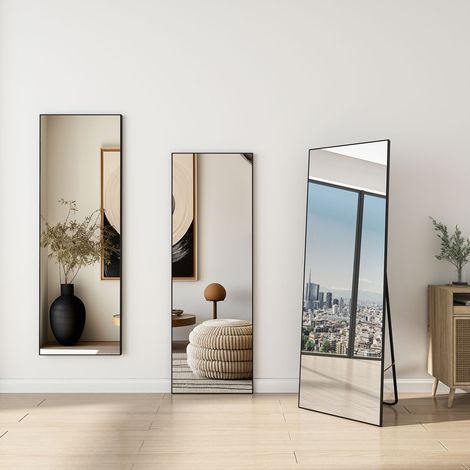 3 in 1 Black Framed Rectangular Full Length Mirror Freestanding, Wall Mounted or Behind the Door W 50 x H 150 cm