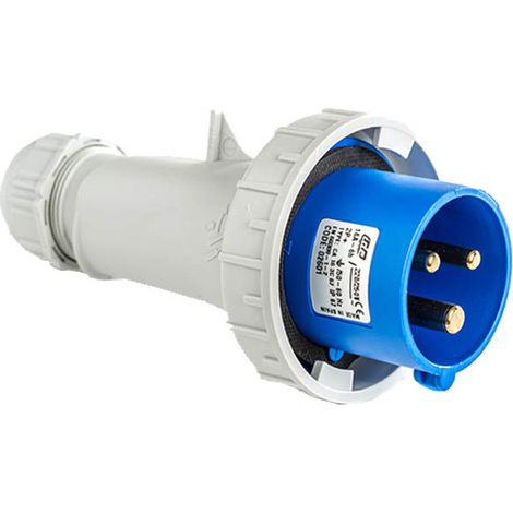 IDE – Fiche mobile mâle 32A 2P+T – étanchéité renforcée IP67 – monophasée 220V – borne à vis 10mm² – pour installations industrielles