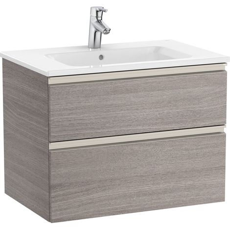 Pack Unik mueble base de dos cajones + lavabo central THE GAP - ROCA Color: Roble City texturizado - Medidas: 705x460x537 mm