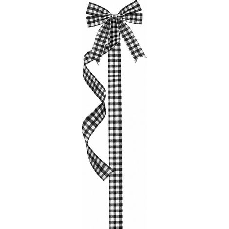 Grands nœuds pour sapin de Noël, en velours à carreaux rouges et noirs, adhésifs, décorations de fêtes. Grille noire et blanche. (1/5)