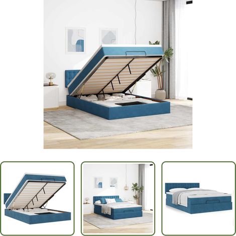 Sommeil confortable - Cadre de lit ottoman avec matelas bleu foncé 140x200 cm velours (1/5)