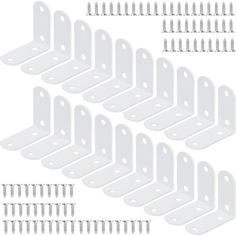 Lot de 20 équerres d'angle 50 x 50 mm, équerres d'angle à 90 degrés en métal avec 80 vis pour fixation de meubles en bois – Blanc (1/5)