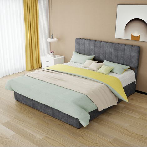 lit adulte chambre 160x200 cadre velours gris métal OKMYHOME (1/5)