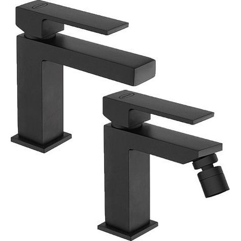 Set Rubinetti Jacuzzi per lavabo e bidet senza scarico serie Twinkle YO nero opaco (1/5)