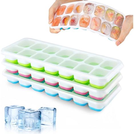 Silikon Eiswürfelbehälter mit Deckel, 3er Set, stapelbar, BPA-frei (1/5)