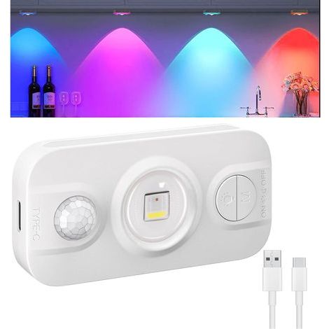 Éclairage de l'armoire avec détecteur de mouvement, 7 couleurs mini éclairage de vitrine LED avec minuterie, blanche chaude pour les chambres, éclairage d'escalier, cuisine, placards (1/5)