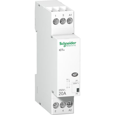 Acti9, iCT+, contacteur silencieux 1P 20A 230VCA, livré avec 1 intercalaire - A9C15030