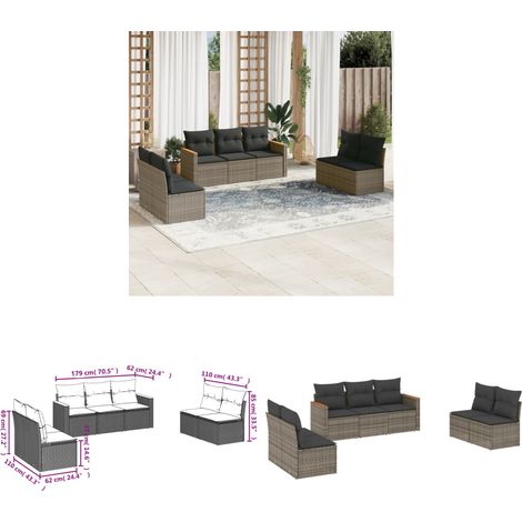 Salon de jardin avec coussins 7 pcs gris résine tressée - Ensemble Salon De Jardin - Mobilier De Jardin - Salon Extérieur - Canapé Jardin - Résine Tressée - Home & Living (1/3)