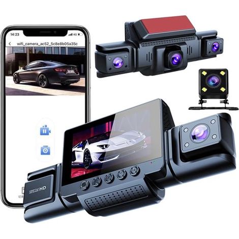 360° Autokamera 4 Kameras, 1080p Full HD, mit 64 GB SD Karte, WLAN, Nachtsicht, G Sensor, Bewegungsmelder, 3 Zoll IPS Display, wasserdicht, Loop (1/5)