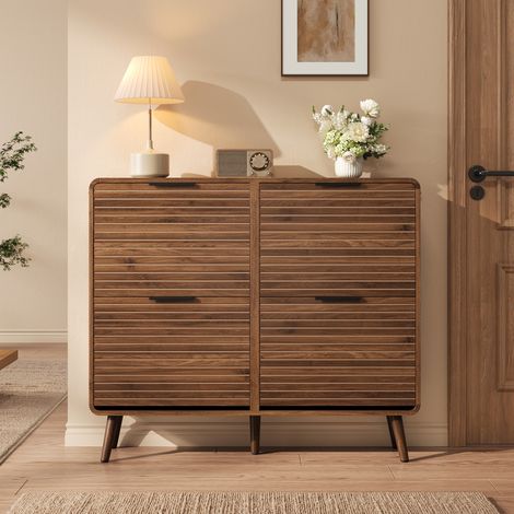 Meuble à chaussures 105x24x91 cm - grand rangement - rabattable - mdf - mobilier fonctionnel - gain de place - meuble d’entrée - noyer (1/5)