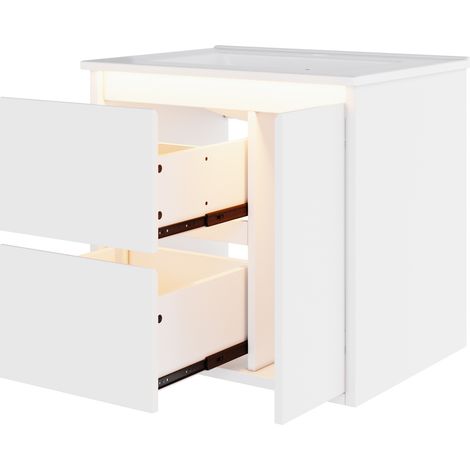 Mobile bagno sospeso 61x46,5x57 cm bianco in MDF con lavabo in ceramica e LED (1/5)