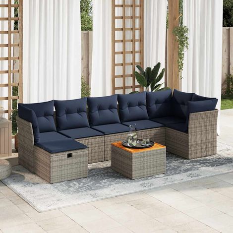 Set de sofás de jardín y cojines 8 piezas ratán sintético gris vidaXL (1/5)