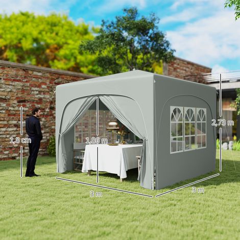 Tonnelle pliante 3x3m, déperlante, robuste et résistante à l'hiver, protection UV 50+, idéale pour les réceptions et le jardin. Elle est fournie avec 4 panneaux latéraux et un sac de rangement. Couleu