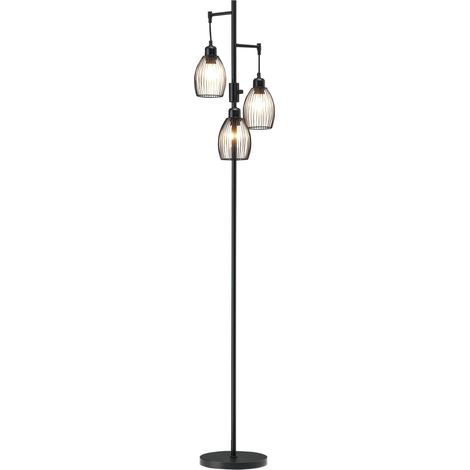 Lampadaire style industriel 40 W max. 3 abat-jours en métal filaire luminosité réglable - ampoule E27 - noir (1/5)