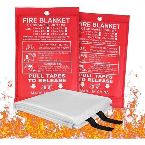 Couverture Anti Feu, Lot de 2 couvertures Anti-feu pour la Maison et la Cuisine, Couverture d'incendie de Secours de Fibre de Verre, Protection Ignifuge et Isolation Thermique-1m1m (1/5)