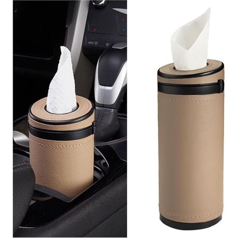 Boîte Mouchoirs Voiture en Cuir PU, Mouchoirs Porte-Gobelet De Voiture, Porte-Mouchoirs Rond pour Véhicule, Boîte Mouchoirs Ronde Multifonctionnelle Voiture, Auto Accessoires,1pcs (1/4)