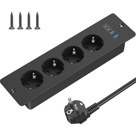1 Prise Encastrée 4 Voies, 2 USB-A Et 2 USB-C, Câble 2 M, Pour Bureau Et Salon (1/5)