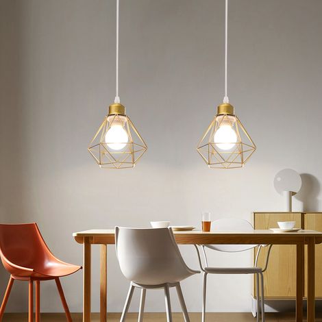 Axhup – Lustre suspension E27 16cm en métal doré – Design cage diamant – Câble ajustable 100cm – Pour couloir, escalier, chambre