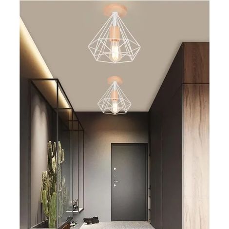 Lot de 2 Retro Plafonnier en Cage Diamant Fer Couloir,E27 Lampe Plafonnier Vintage Industriel Style Edison pour Salon Chambre (1/4)