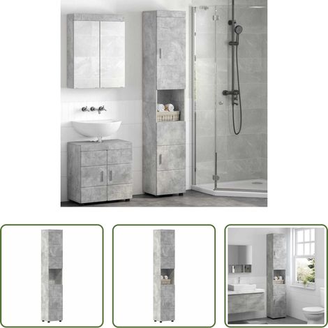 Holz Schrank - Badezimmerschrank-Set TULUM Beton Grau 37 x 31,5 x 203 cm (1/5)