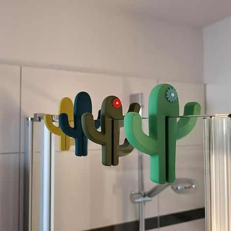 Étagère Cactus pour Salle de Bain 1 Pièce Compatible Verre 8 mm Support Flacons Serviettes Vert (1/5)