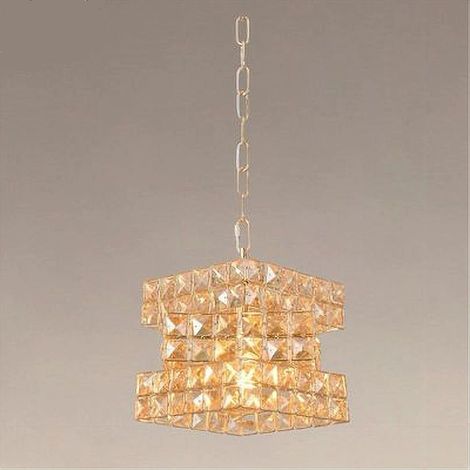 TrAdE Shop Traesio - Lampadario Sospeso Cubo Intrecciato Con Cristalli Lampada Luce E27 Oro 32385 - (1/5)