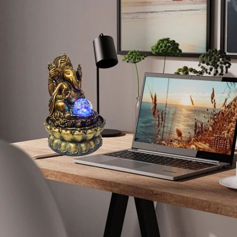Fuente de mesa decorativa con forma de Buda, fabricada en resina con iluminación LED, humidificador relajante con circulación de agua, modelo "Elefante de Agua", con enchufes europeos (220–240 V). (1/5)