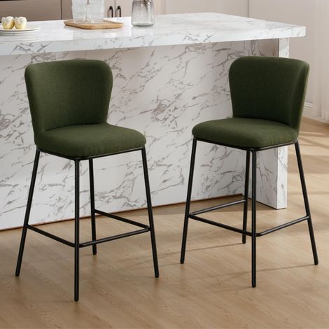 Wahson Juego de 2 Taburetes de Bar de Lino con Respaldo Sencillo, Taburetes Modernos para Barra de Bar en Casa, Cocina y Restaurante, Verde