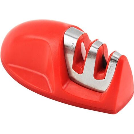Aiguiseur de Cuisine(Rouge) Professionnel 2 en 1 Manuel Aiguiseur pour Couteaux en Acier Inoxydable et céramique de Toutes Tailles,Base Anti-dérapante Noir (1/5)