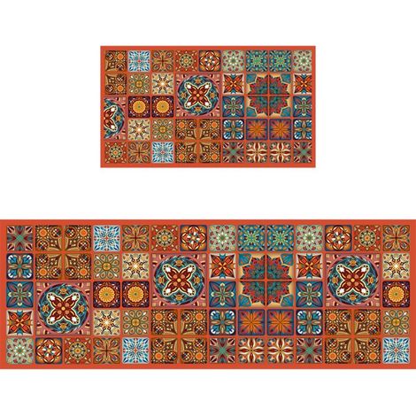 LAN Style bohème orange 4020cm (Terre de diatomées) Tapis de sol spécialement conçu pour la cuisine : résistant aux taches, facile à nettoyer, à séchage rapide, en terre de diatomées, absorbant le ven (1/5)