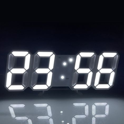 Digital wall clock with white light, small alarm, remote snooze function, and night light