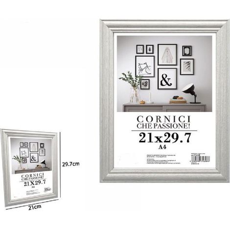 TrAdE Shop Traesio - Cornice Fotografie Quadri Tele Poster Portafoto 21 X 29.7cm Modello Silver 71619 -
