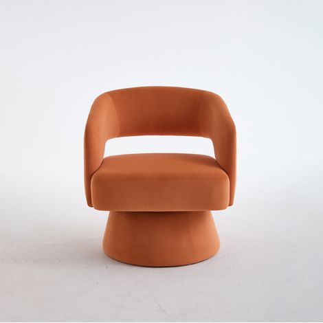 Fauteuil pivotant moderne en velours avec dossier ouvert et piètement métallique pour salon, chambre ou bureau (1/5)