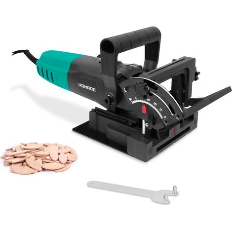 Vonroc – Fraiseuse lamello 900W – Moteur 11000 tr/min – Réglage profondeur et angle – 50 lamello taille 20 inclus – Sac à poussière