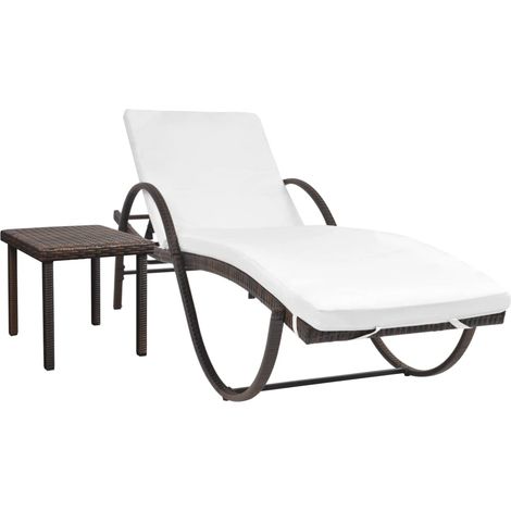 Chaise longue avec coussin et table Résine tressée Marron (1/5)