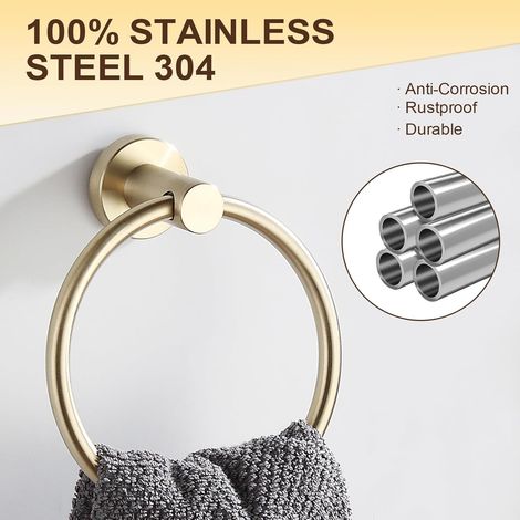 Anneau porte-serviette mural en acier inoxydable 304 avec finition PVD et acier inoxydable brossé doré