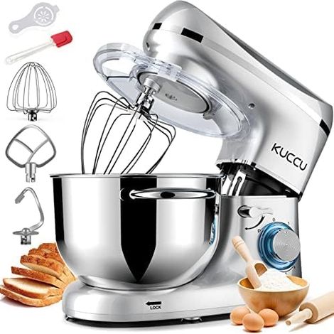 Pastry Processor, 1500 W Patisserie Processor, 7 L Double Handles Professional Kneading Processor, 6 Speeds + P with Hook, Beater, Whisk, Splash Protection, Spatula, Separator - Silver (1/5)