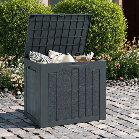 Coffre de jardin 97L étanche avec poignées encastrées gris PP (1/5)