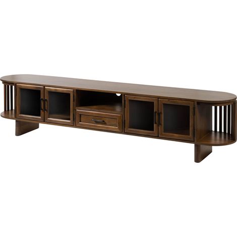 Meuble bas acacia natur laqué 220x40x50 cm partiellement assemblé MADRID 80 (1/4)