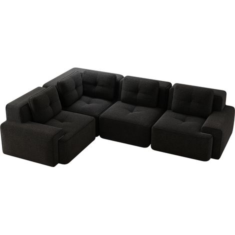 Canapé sans armature pour salon, canapé de bureau, canapé modulaire, canapé confortable rembourré à assise basse en velours côtelé, sans montage requis, design antidérapant. Noir (1/5)