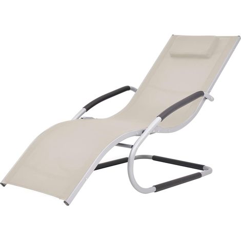 Bain de soleil Chaise de jardin Transat de jardin - avec oreiller Aluminium et textilène Crème BV839414 - BonneVie (1/5)