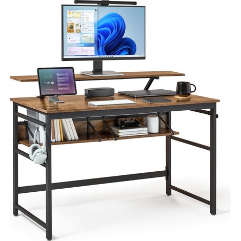 Bureau d'Ordinateur avec Support de Moniteur,120 x 60cm,Marron (1/5)
