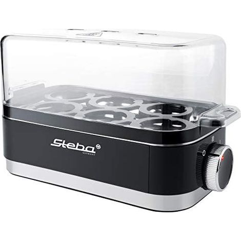 Steba Cocedor de huevos EK 7  Inserto para escalfar  para máx. 6 huevos  Interruptor de encendido/apagado  Función de mantenimiento en caliente  Bandeja (1/5)