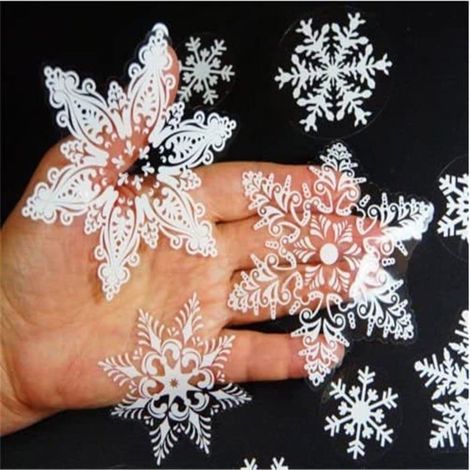 Autocollants de Noël pour fenêtres,3feuilles,grands flocons de neige blancs à adhérence statique,décorations réutilisables(21x30cm) (1/4)