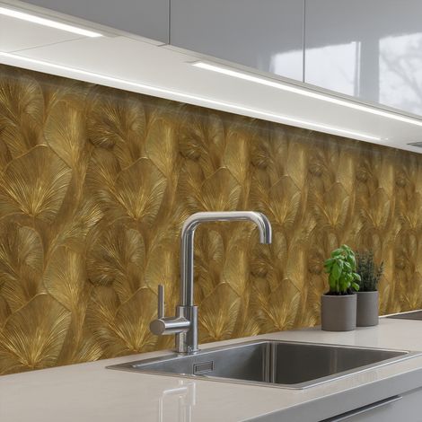 REVETEMENT MURAL DE CUISINE, CRÉDENCE DE CUISINE Organic - Lines - Gold 300x60 cm (1/5)