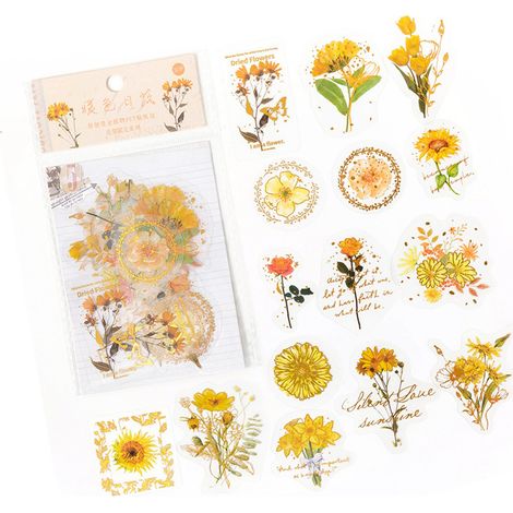 Lot de 30 autocollants fleurs uniques et raffinés esthétiques tendance déco florale pour journal carnet coucher de soleil chaud (1/5)